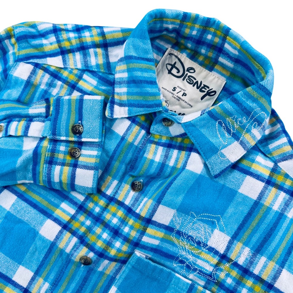 Disney Cakeworthy Alice in Wonderland Blue Plaid Flannel Shirt Wildflower Small